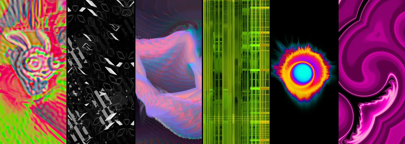 Chroma Cam, Elegant Strobe, FB Wave, Jungle Matrix, Magnetic Resonance, and Swirly Pop Chroma Cam, Elegant Strobe, FB Wave, Jungle Matrix, Magnetic Resonance, and Swirly Pop
